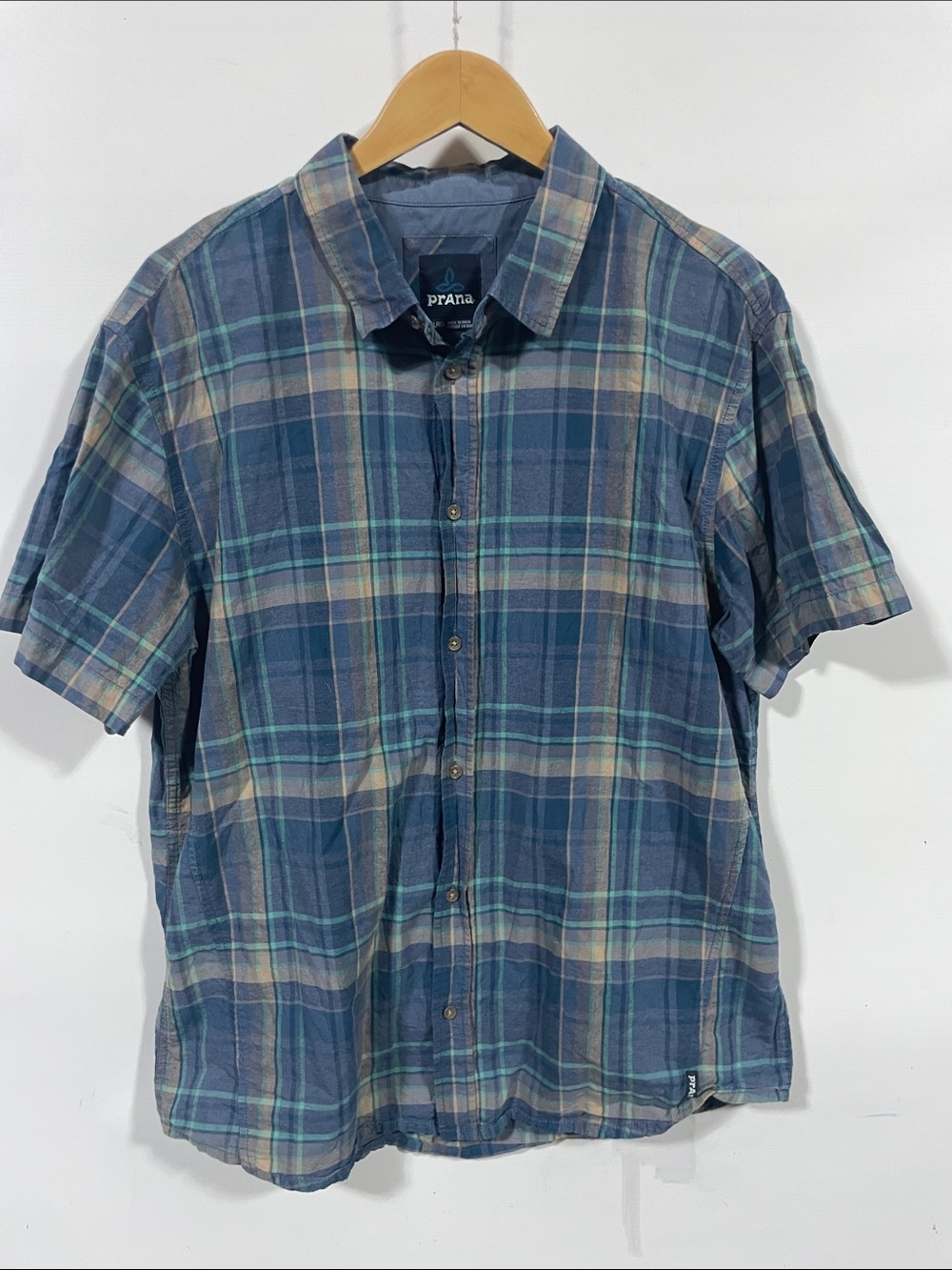 Prana Blue Plaid Short Sleeve Button-Up Shirt